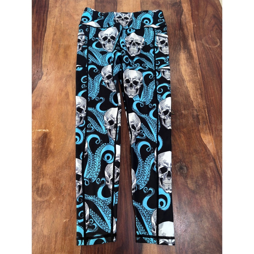 Constantly Varied Gear leggings womens M black blue sugar skulls octopus pockets